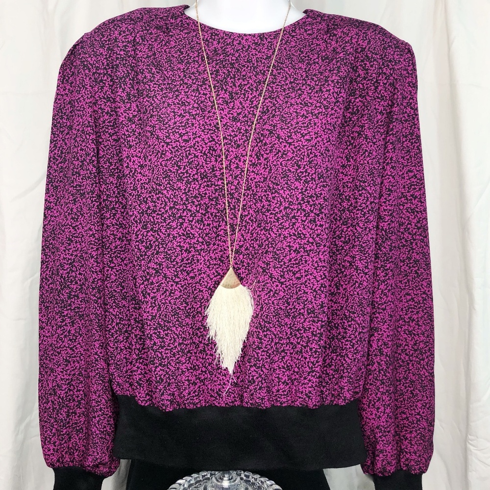 Vintage 80s Fuchsia Blouse with Shoulder Pads
